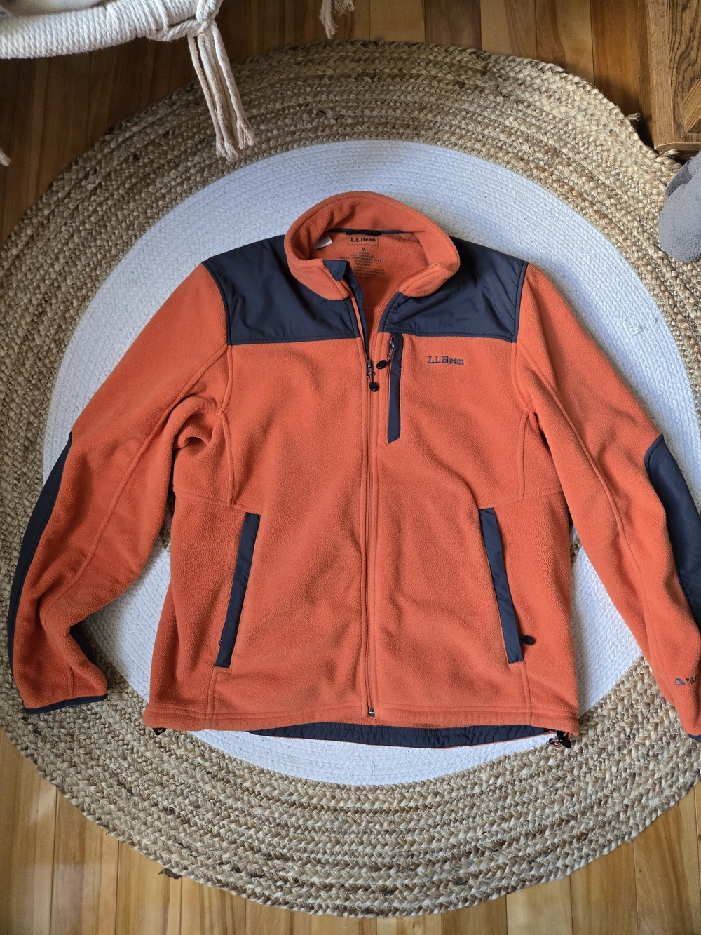 L.L. Bean Polartech Windpro Men’s Orange Fleece Jacket with Dark Contrast Panels